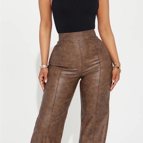 Fashion Nova Pants - Fashion Nova Brown Flare Leather Pants